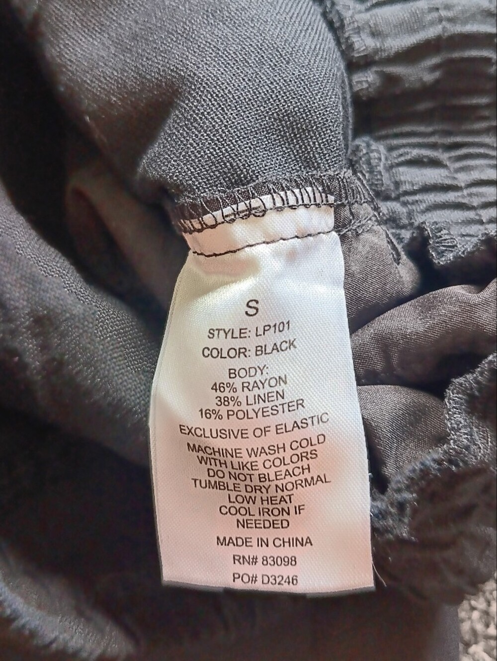 NWT Linen Blend Black Drawstring Pull On Elastic Waist Jogger Pants Sz Small - Picture 8 of 8